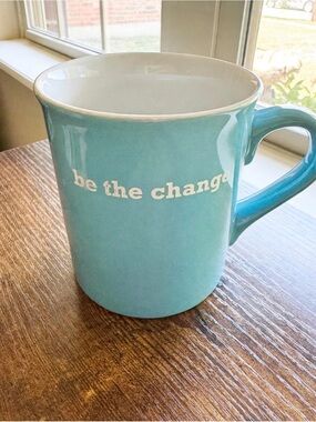 THL Teal Blue Ceramic Coffee Mug "Be The Change" Butterfly Detail